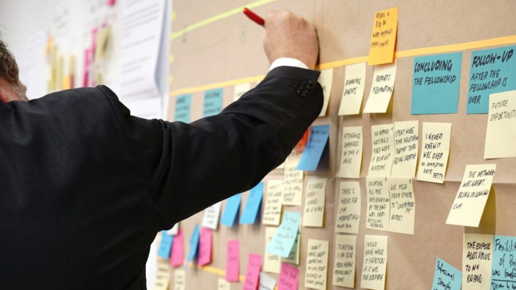 Post-its an einer Wand.