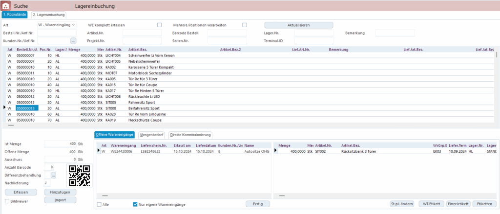 Eine Maske für die Lagereinbuchung in AvERP.