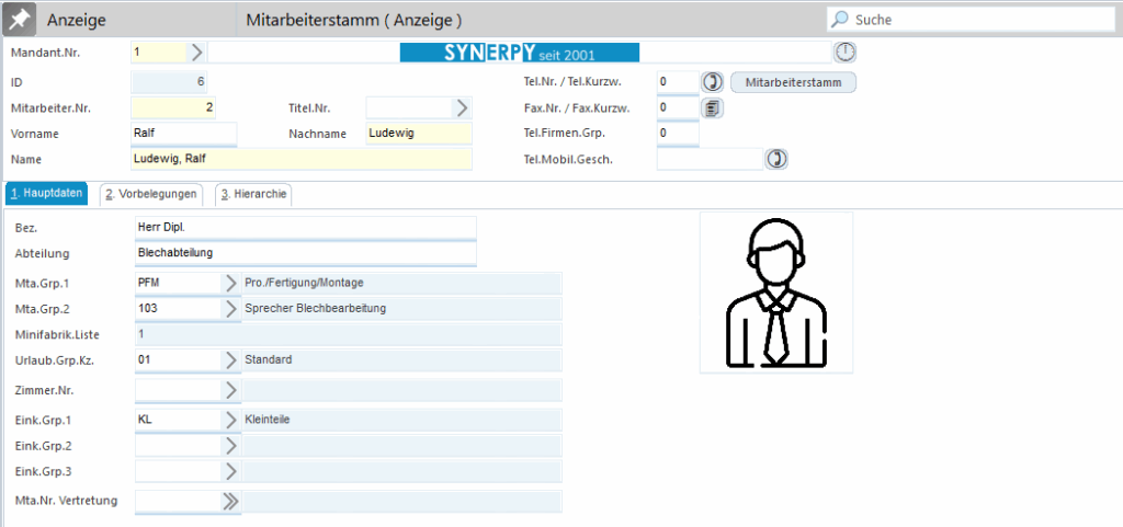 Eine AvERP-Maske für den Mitarbeiterstamm.
