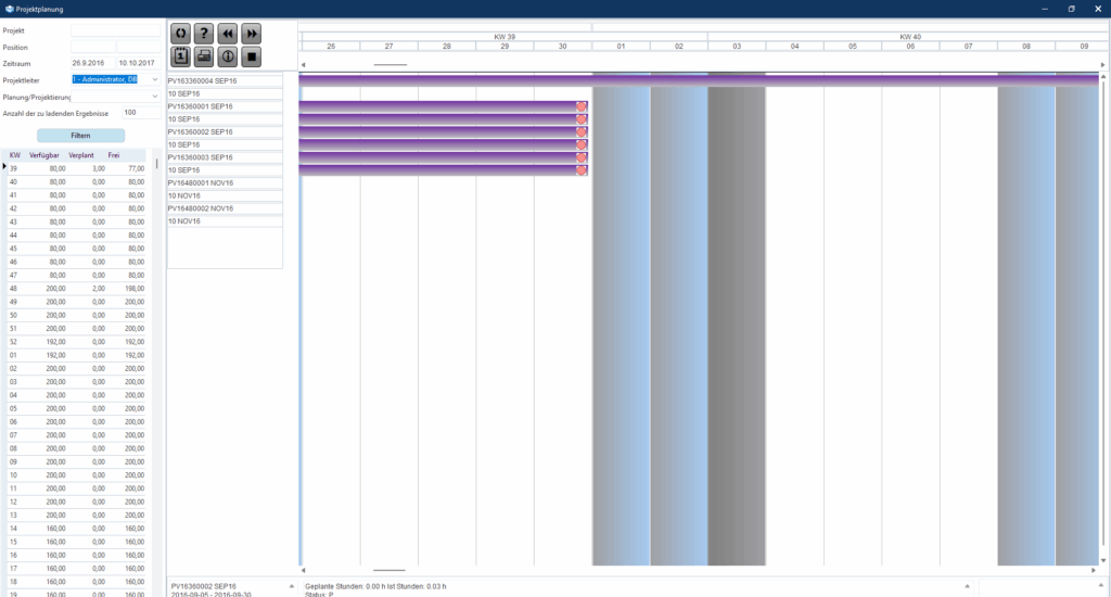 Eine AvERP-Maske, welche bei der Projektplanung unterstützt.
