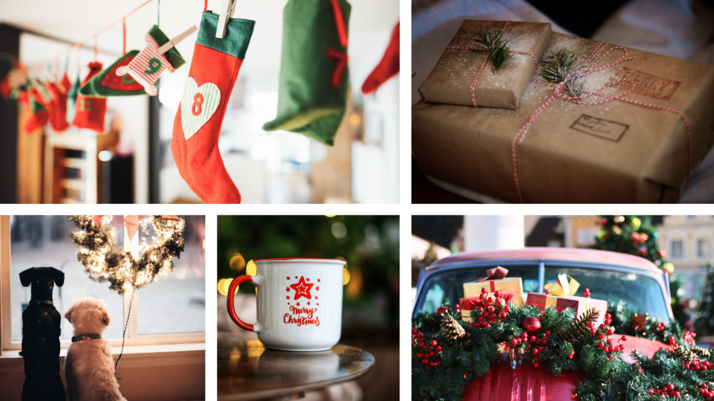 Eine Collage mit verschiedenen weihnachtlichen Bildern.