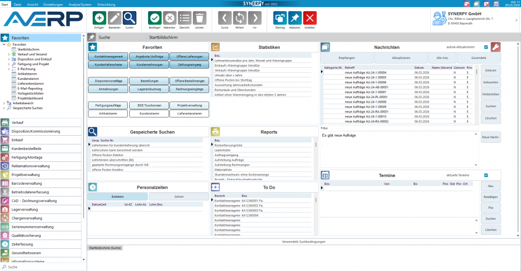AvERP-Maske: Startseite